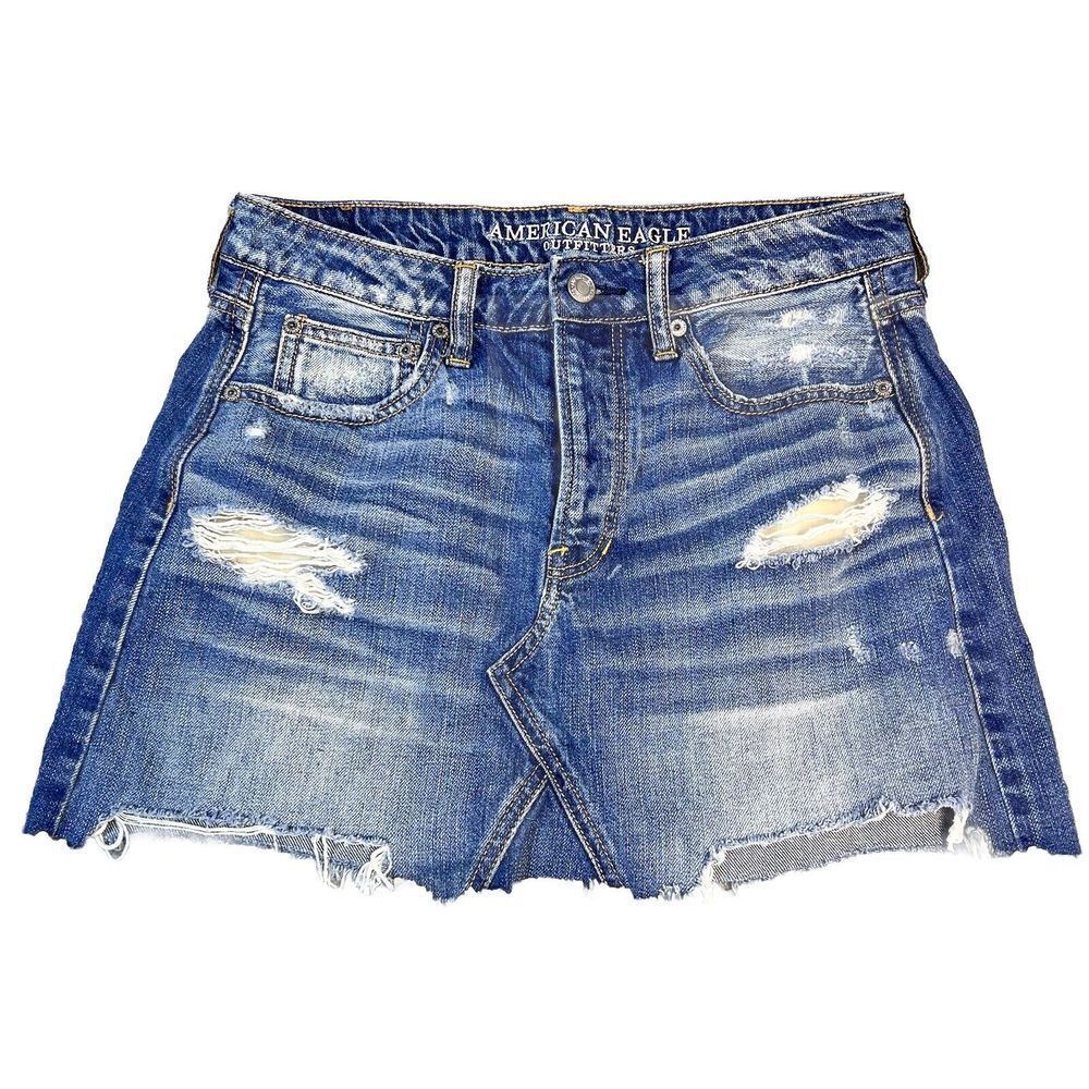 American Eagle Outfitters Distressed Blue Denim Mini Skirt